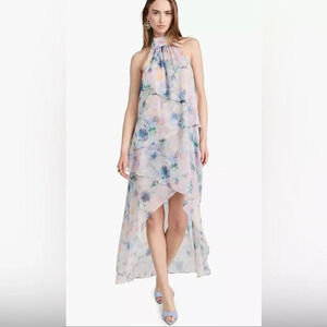 NWT MISA Victorine High Low Watercolor Chiffon High Low Dress Size S